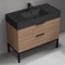 Walnut Bathroom Vanity With Black Sink, Floor Standing, 40